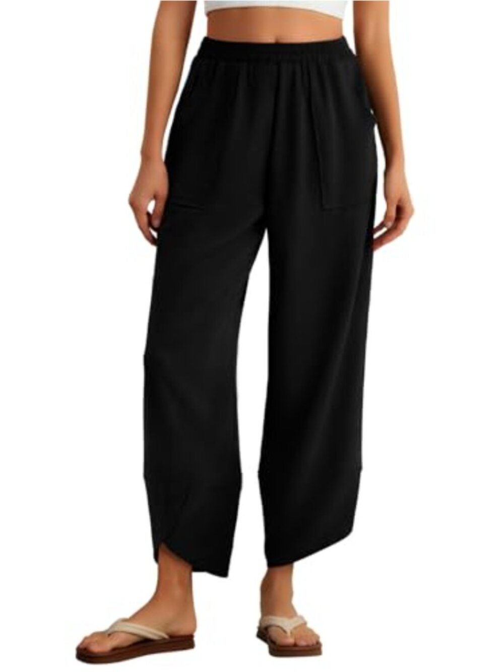 Harem Pants Elastic Waist Wide Leg Palazzo with Pockets